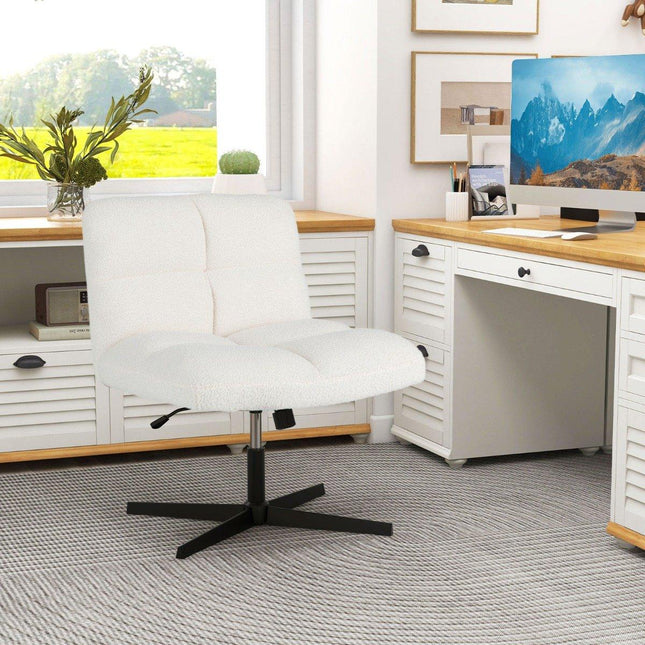 Office chair with imitation lambskin & wide seat & rocker function Height-adjustable desk chair beige