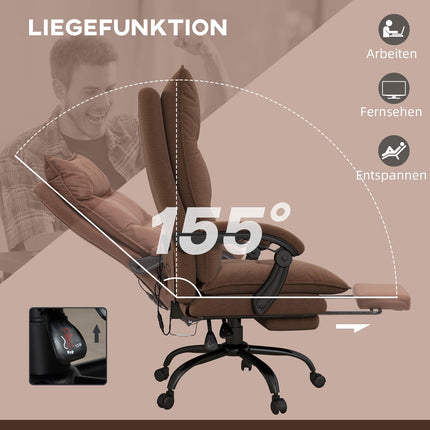 Ergonomic office chair with massage, 155° tilt - brown