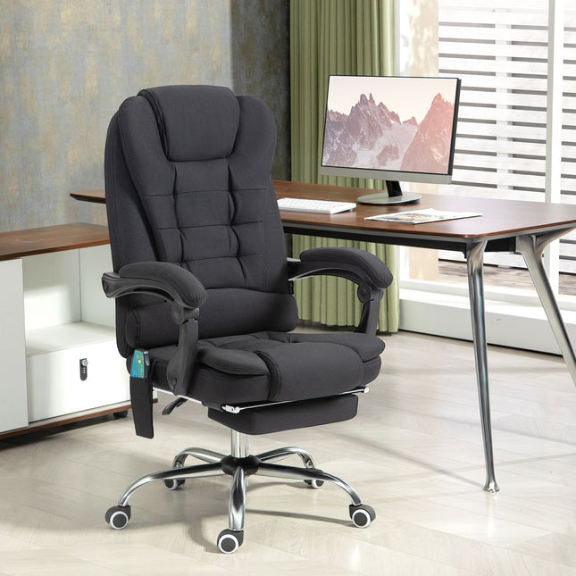 Ergonomic massage office chair, reclining with footrest, black