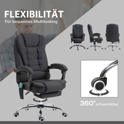 Ergonomic massage office chair, reclining with footrest, black