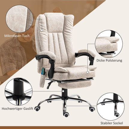 Ergonomic Massage Office Chair, Reclining & Heated, Cream White