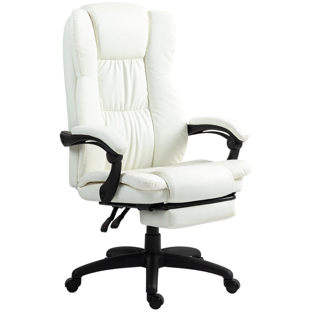 Ergonomic creamy office chair with massage & footrest