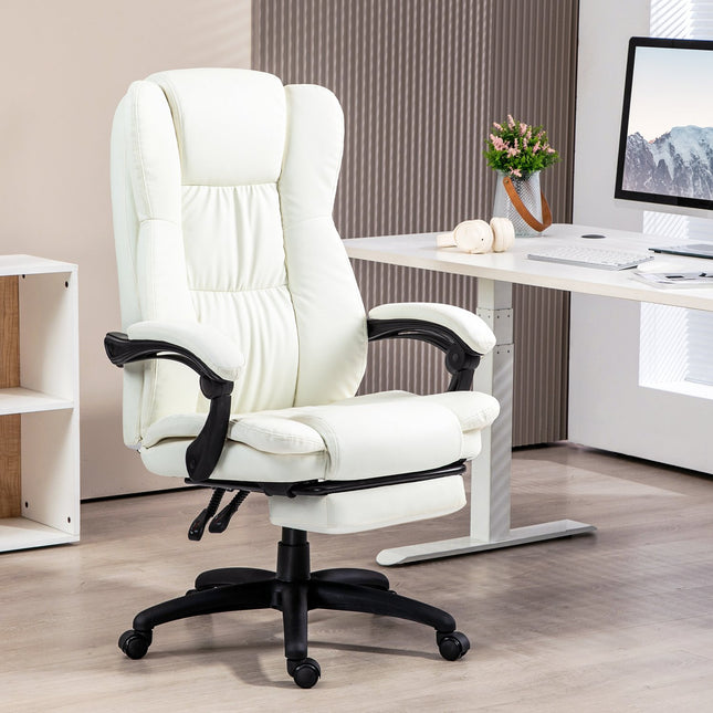 Ergonomic creamy office chair with massage & footrest