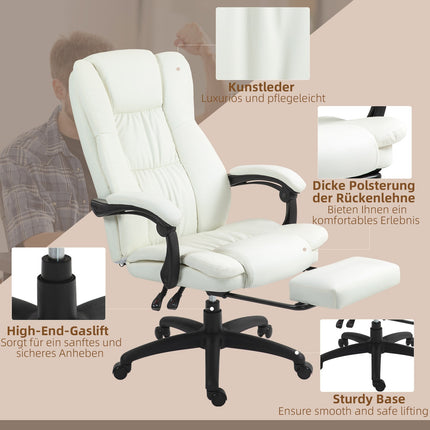 Ergonomic creamy office chair with massage & footrest