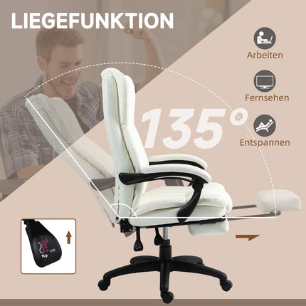 Ergonomic creamy office chair with massage & footrest