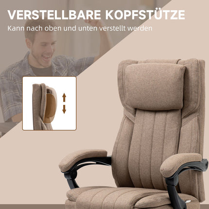 Office Chair with Massage, Recline & Footrest, Brown Linen