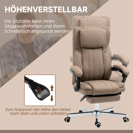 Office Chair with Massage, Recline & Footrest, Brown Linen