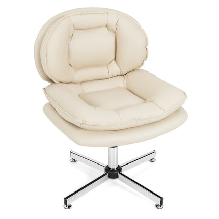 Office chair without armrests Desk chair with double padded back and seat cushion beige