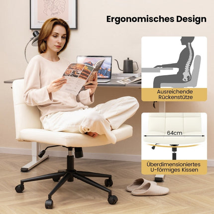 Office chair without armrests Desk chair with wide seat 360° rotating faux leather for home office beige