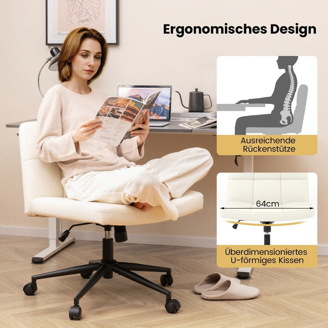Office chair without armrests Desk chair with wide seat 360° rotating faux leather for home office beige