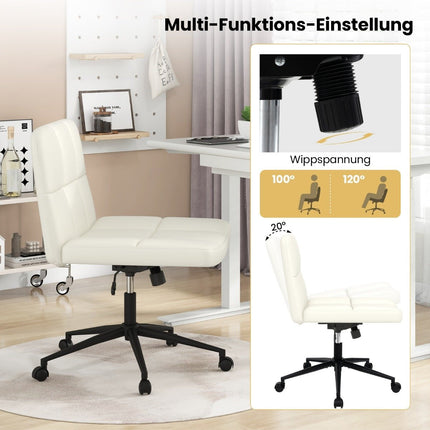 Office chair without armrests Desk chair with wide seat 360° rotating faux leather for home office beige