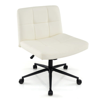 Office chair without armrests Desk chair with wide seat 360° rotating faux leather for home office beige