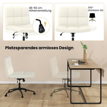 Office chair without armrests Desk chair with wide seat 360° rotating faux leather for home office beige