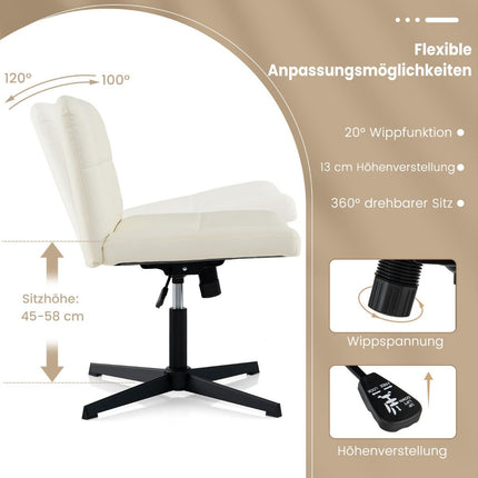 Office chair without armrests Desk chair with wide seat &amp; Rocker function faux leather for home office beige