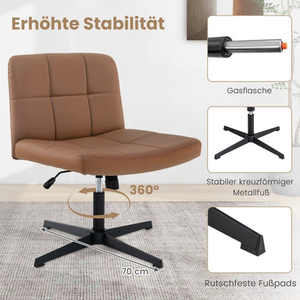 Office chair without armrests Desk chair with wide seat &amp; Rocker function faux leather for home office brown
