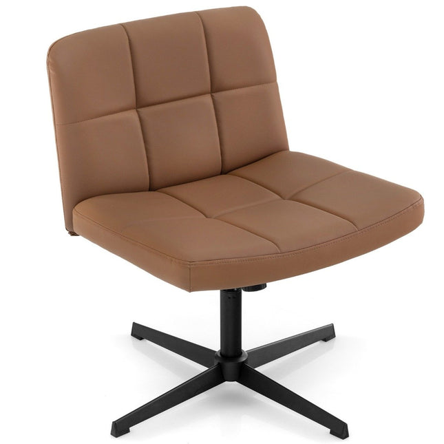 Office chair without armrests Desk chair with wide seat &amp; Rocker function faux leather for home office brown