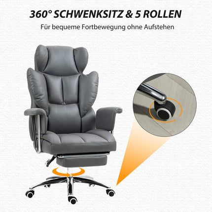 Ergonomic reclining office chair with footrest, dark grey