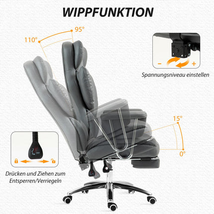 Ergonomic reclining office chair with footrest, dark grey