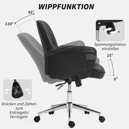 Ergonomic swivel office chair, adjustable height, black microfiber