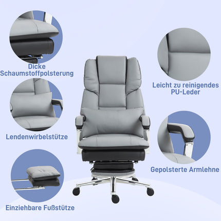 Ergonomic office chair, rocking, 180 kg load, light gray leather