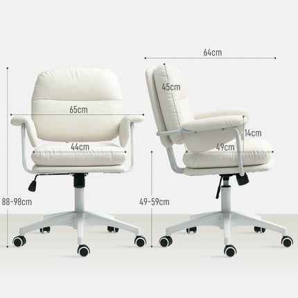 White office chair in synthetic leather, adjustable, tilt function