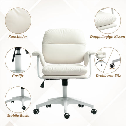 White office chair in synthetic leather, adjustable, tilt function