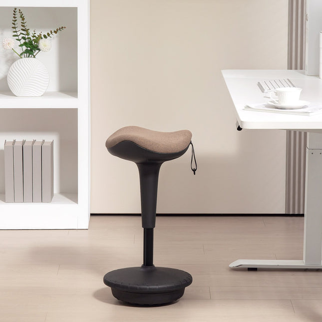 Taboret biurowy z funkcją obrotu, ergonomiczny taboret do pracy, stołek z regulacją wysokości 68,5-83,5 cm, stołek obrotowy 360°, do biura i gabinetu, brązowy