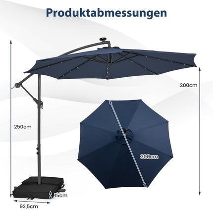 Offset Patio Umbrella 300cm, Solar LED, UV Protection