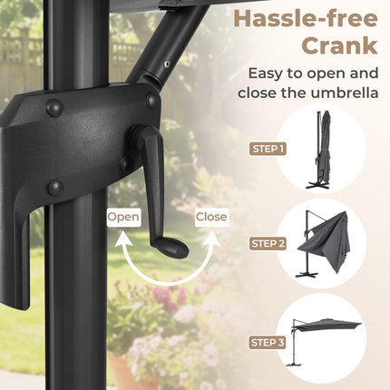 Offset Patio Umbrella, 300x390 cm, Grey, Crank Lift