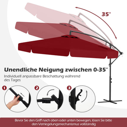 Offset Patio Umbrella 305 cm with Cover, Crank, Red