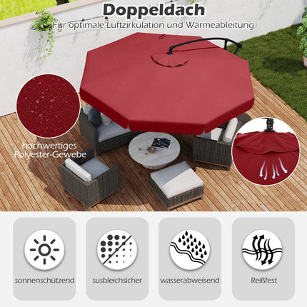 Offset Patio Umbrella 305 cm with Cover, Crank, Red