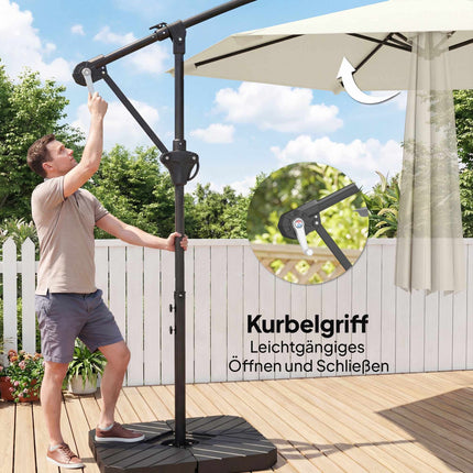 Offset Patio Umbrella, 3m, Cream, Metal Frame, UPF 30+
