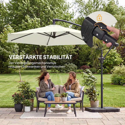 Offset Patio Umbrella, 3m, Cream, Metal Frame, UPF 30+