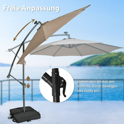 Offset Patio Umbrella, 3m, Solar LED, UV Protection, Brown