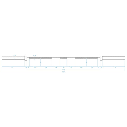 Olympic Barbell 700kg Load, 28mm Grip, Needle Bearings