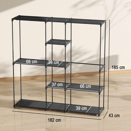 Open Wardrobe with 4 Shelves, 2 Hanging Sections, Black