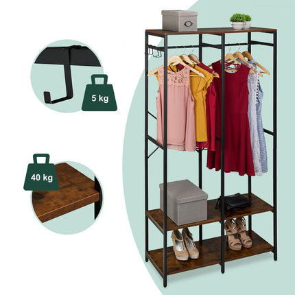 Open Wardrobe with Rails & Shelves – Iron Frame, Wood Panels