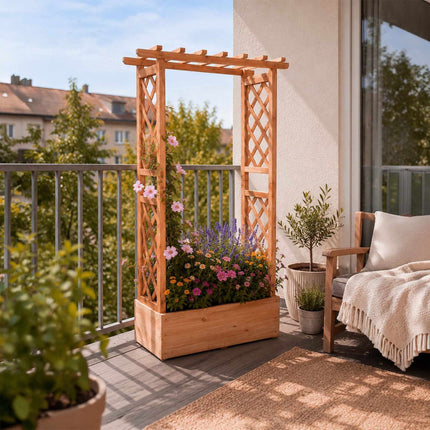 Orange Fir Wood Planter with Trellis & Roof, Large