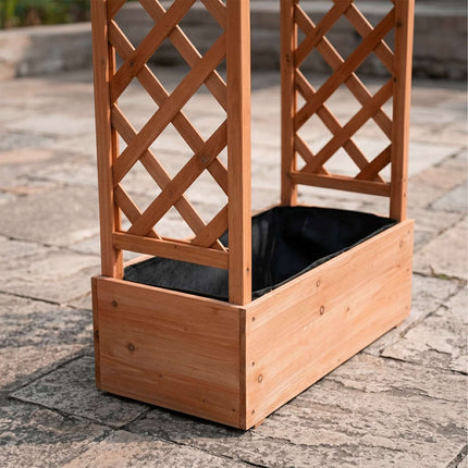 Orange Fir Wood Planter with Trellis & Roof, Large