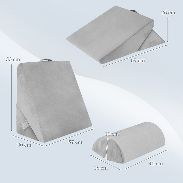 Orthopedic Wedge Pillow Set, Memory Foam, Adjustable, Gray