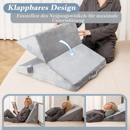 Orthopedic Wedge Pillow Set, Memory Foam, Adjustable, Gray
