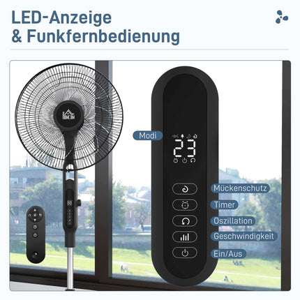 Oscillating Stand Fan with Remote, 28 Speeds, Timer