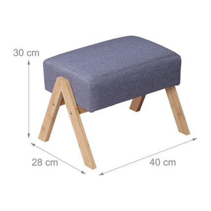 Ottoman Footstool with Fabric Top & Bamboo Legs