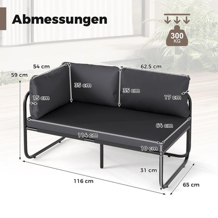 Outdoor 2-Seater Garden Sofa with Cushions, Grey