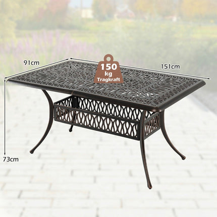 Outdoor Aluminum Patio Table with Umbrella Hole, 151x91 cm