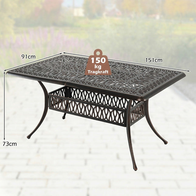 Outdoor Aluminum Patio Table with Umbrella Hole, 151x91 cm