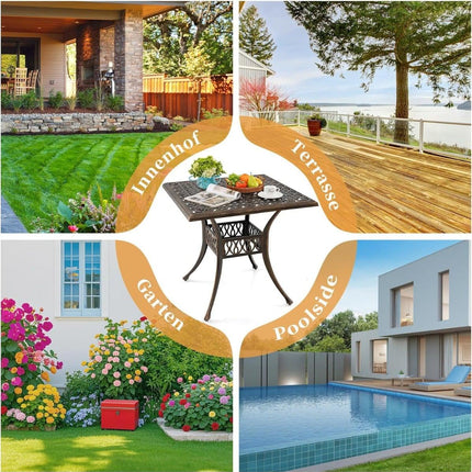 Outdoor Aluminum Patio Table with Umbrella Hole, 80x80 cm