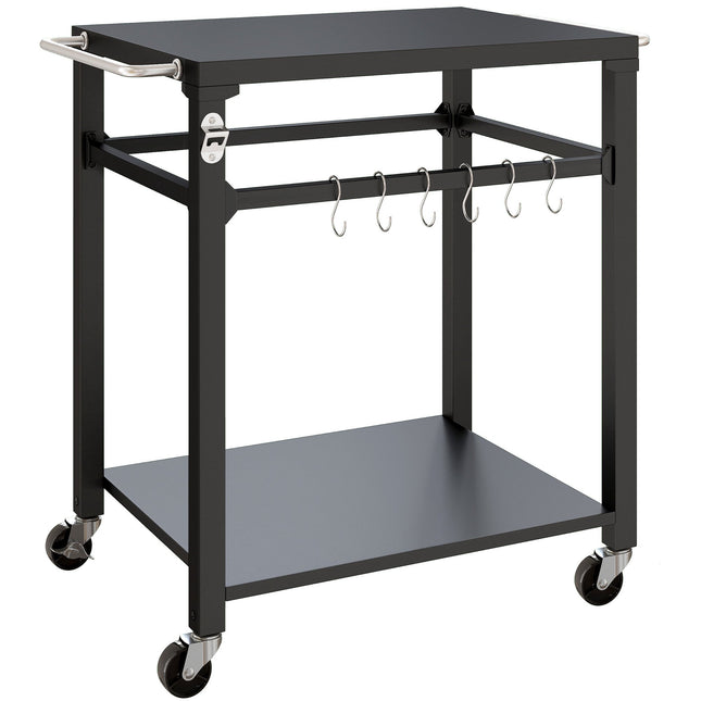 Outdoor BBQ Cart with Storage, Metal Surface, Black