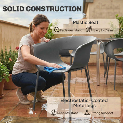 Outdoor Balcony Chairs Set of 4, Ergonomic, Dark Grey
