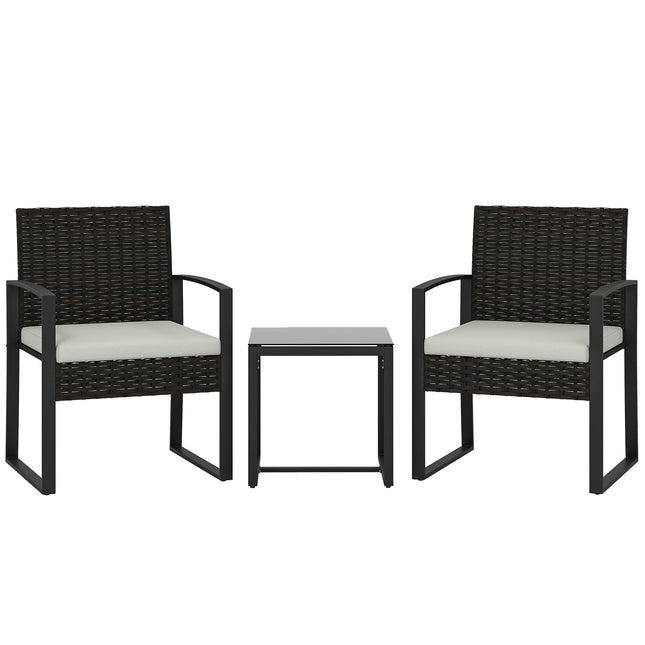 Outdoor Balcony Furniture Set, Rattan, Cushioned, 3-Piece